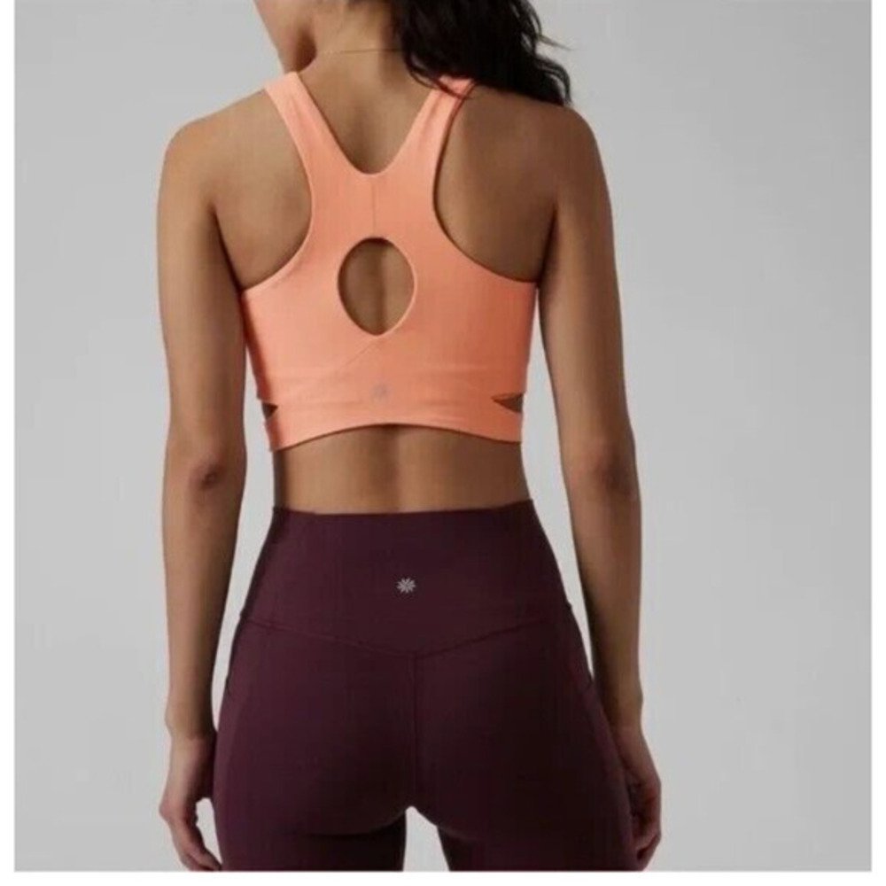 Athleta Conscious Cut Out Crop Bra D-DD Coral‎ Sunset Small NWT $69 Yoga Barre - Picture 3 of 5